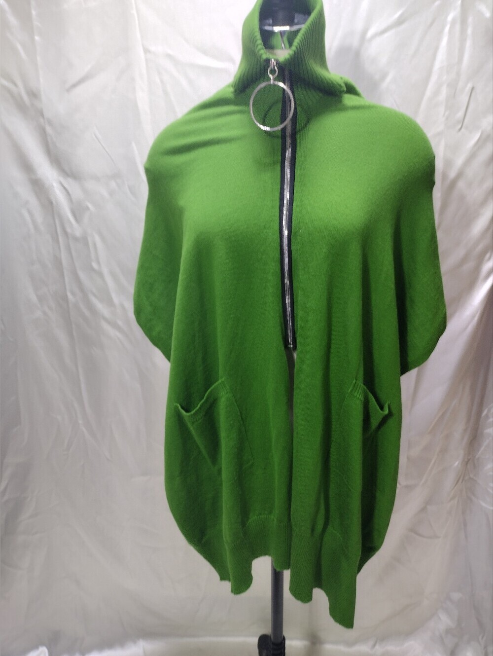 Pier Antonio Gaspari Womens Turtle Neck Poncho Scarf Pockets Green Wool OS Italy